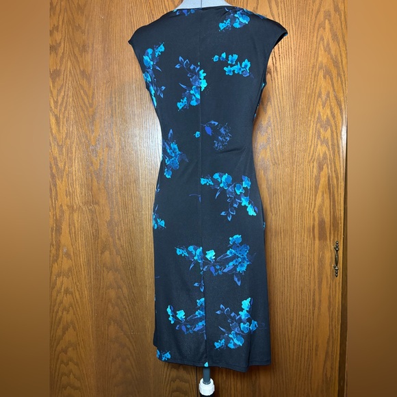 Chaps Black and Blue Floral Midi Dress - S/P/CH - Picture 5 of 7